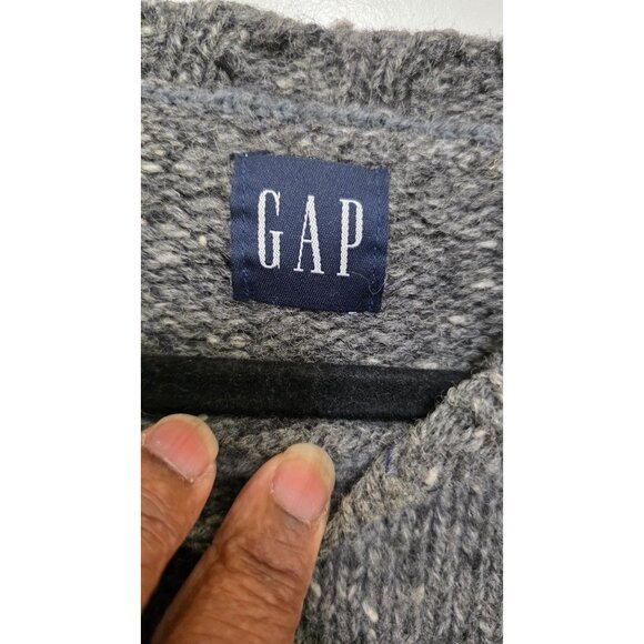 Gap Men Gray Fisherman Speckled Knit 100% Wool Crewneck Sweater Size L - Picture 6 of 10
